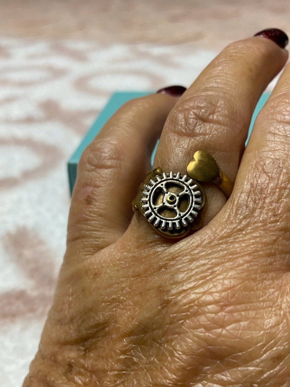 Steampunk Gear Adjustable Ring in Brass and Silver Tones - Picture 2 of 6